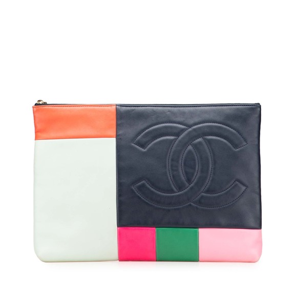Pre-Loved Chanel Large Lambskin Colorblock Patchwork O Case - Picture 1 of 12